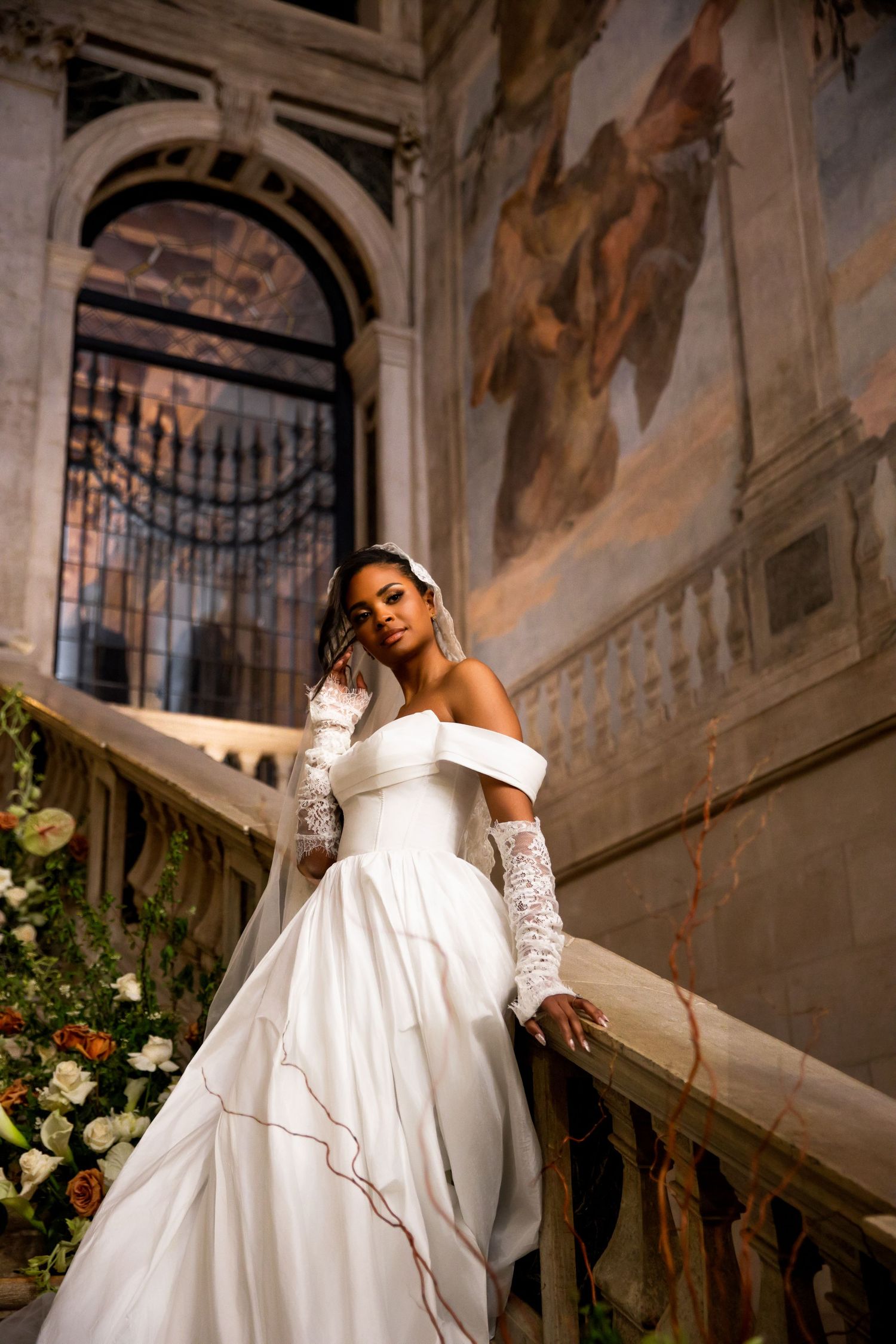 Luxury bridal portrait of moody bride in Venice, Italy, capturing elegant, romantic, and stylish destination wedding photography.