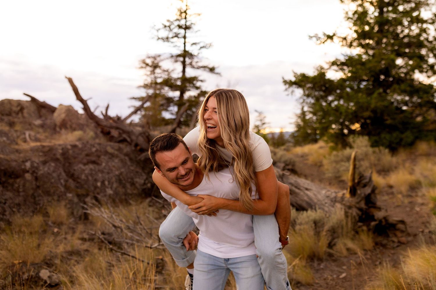 Engagement photo taken at the Kamloops Lake lookout and viewpoint on Six Mill Hill near Kamloops BC and Savona BC.