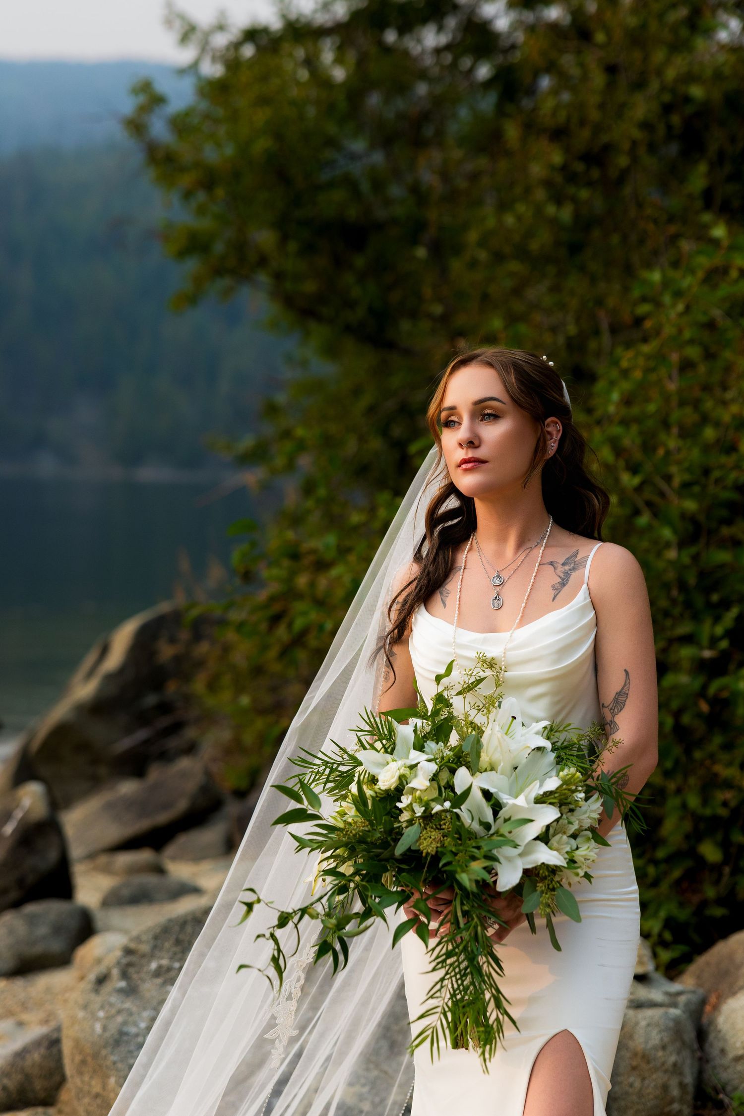 Moody bridal portrait captured by a professional wedding photography from a wedding in British Columbia.