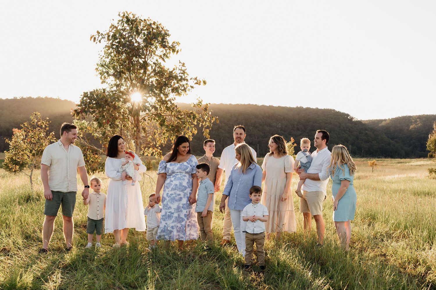 Extended family in the long grass near the Blue Mountains