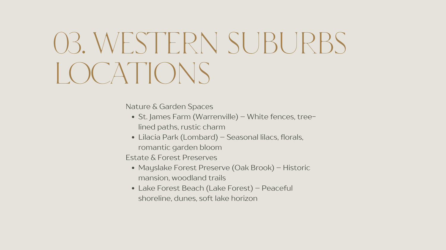 Page layout showing 'Western Suburbs Locations' heading in gold text.
