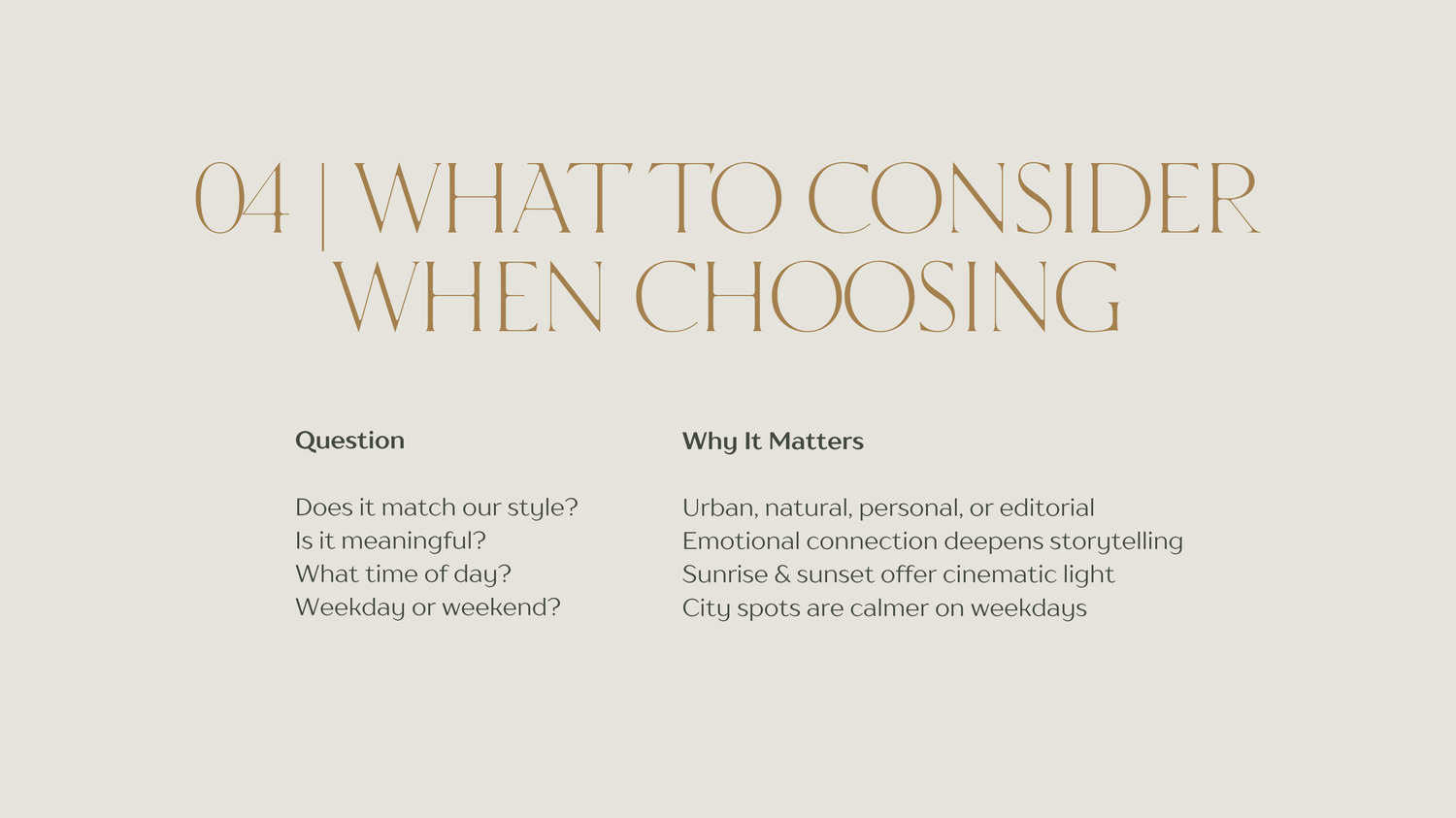 Document page displaying 'What to Consider' section header in serif font.