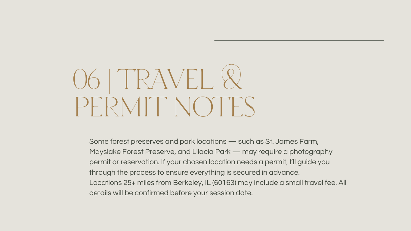 A minimalist beige page header showing 'Travel & Permit Notes' with chapter number 06 in elegant typography.