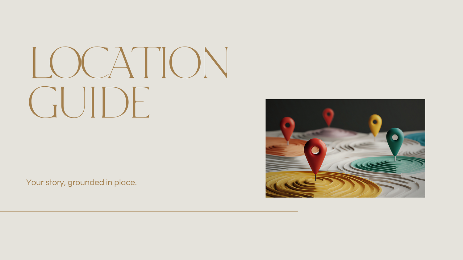 A collection of location guide icons and map markers shown in a minimalist website header design.