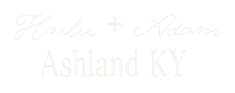 Elegant wedding logo for Hailie and Adam with script typography and Ashland KY location text in ivory tones.