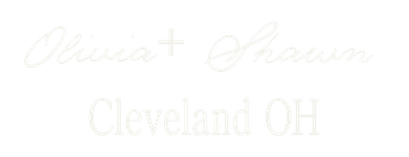 Elegant wedding logo featuring cursive script names Olivia and Shaun with Cleveland OH location text in white.