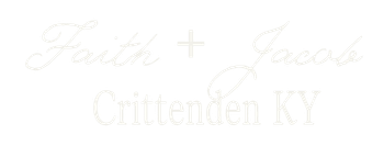 Faith and Jacob wedding logo with elegant script typography, Crittenden KY location text on dark background.