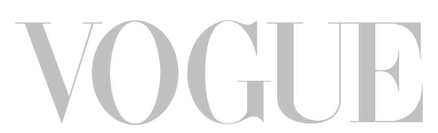 Stylish Vogue magazine logo text repeats in gray and white across a minimalist background design.