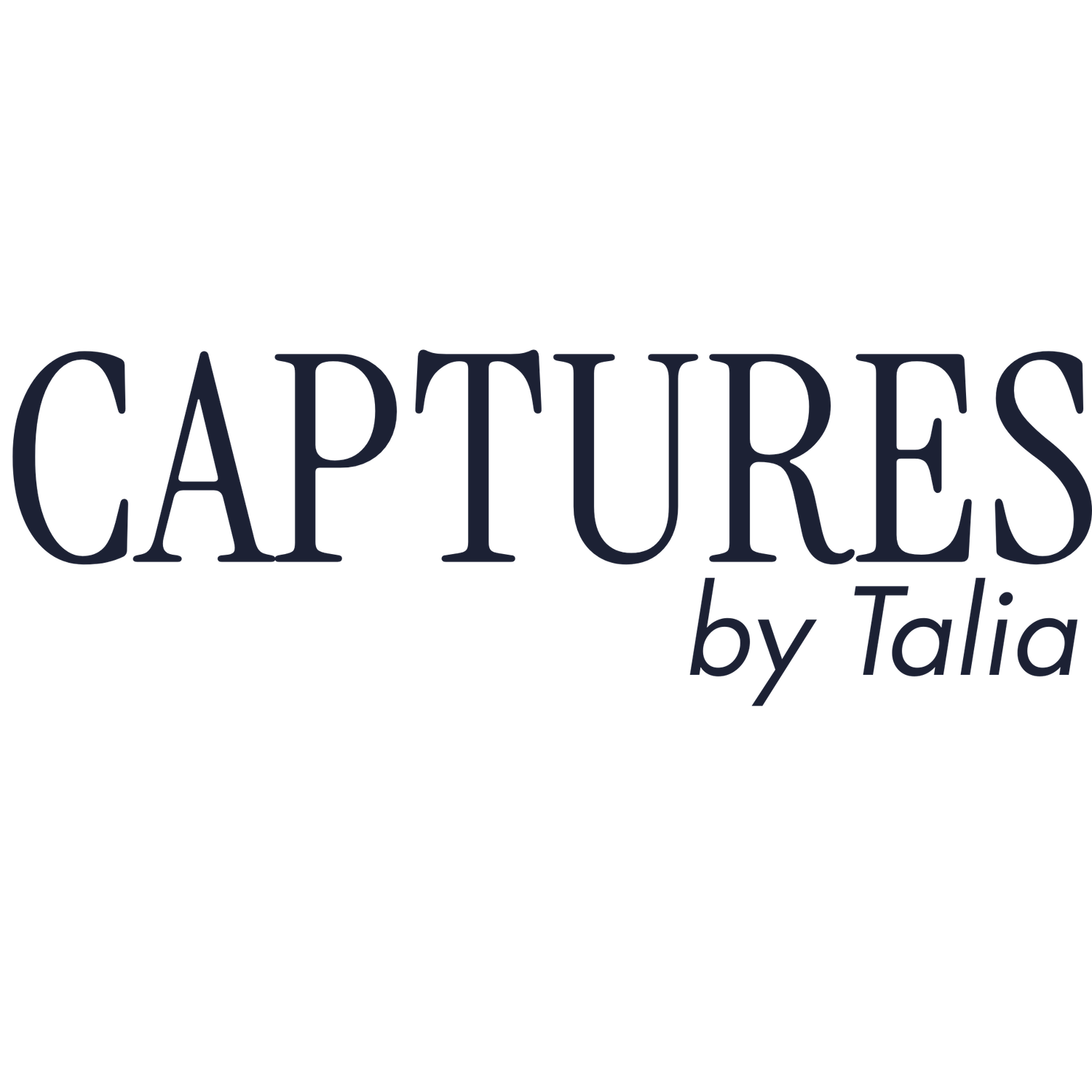 A stylized text logo reading 'Captures Gal Torres by Talia' in a dark font against a light background.
