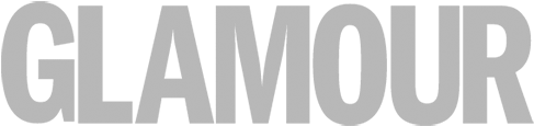 The Glamour magazine logo appears in gray text against a white background.
