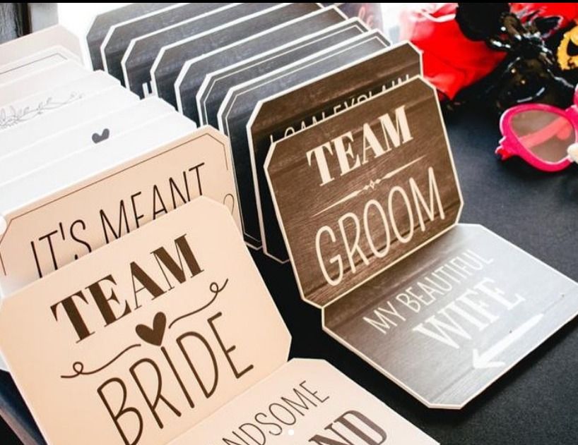 Team bride and team groom props for wedding