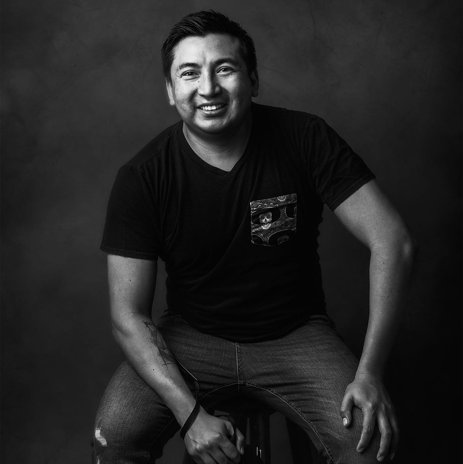 Black and white portraits showing genuine laughter and happiness.