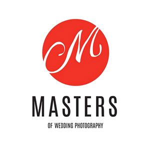 Red circular logo for Masters of Wedding Photography featuring an elegant white cursive M on a clean white background.