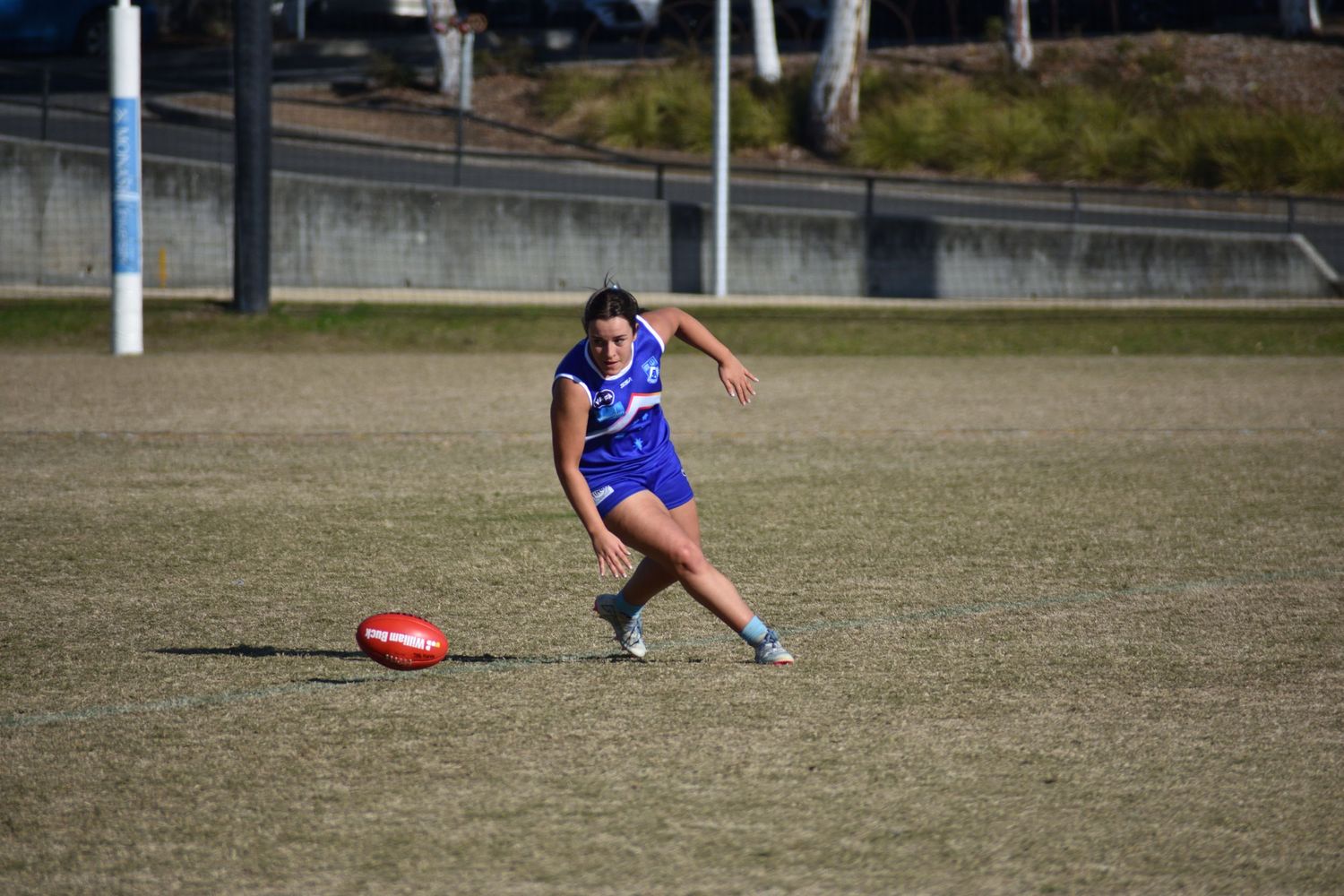 About to pick up the ball whilst viewing potential targets - sports photography