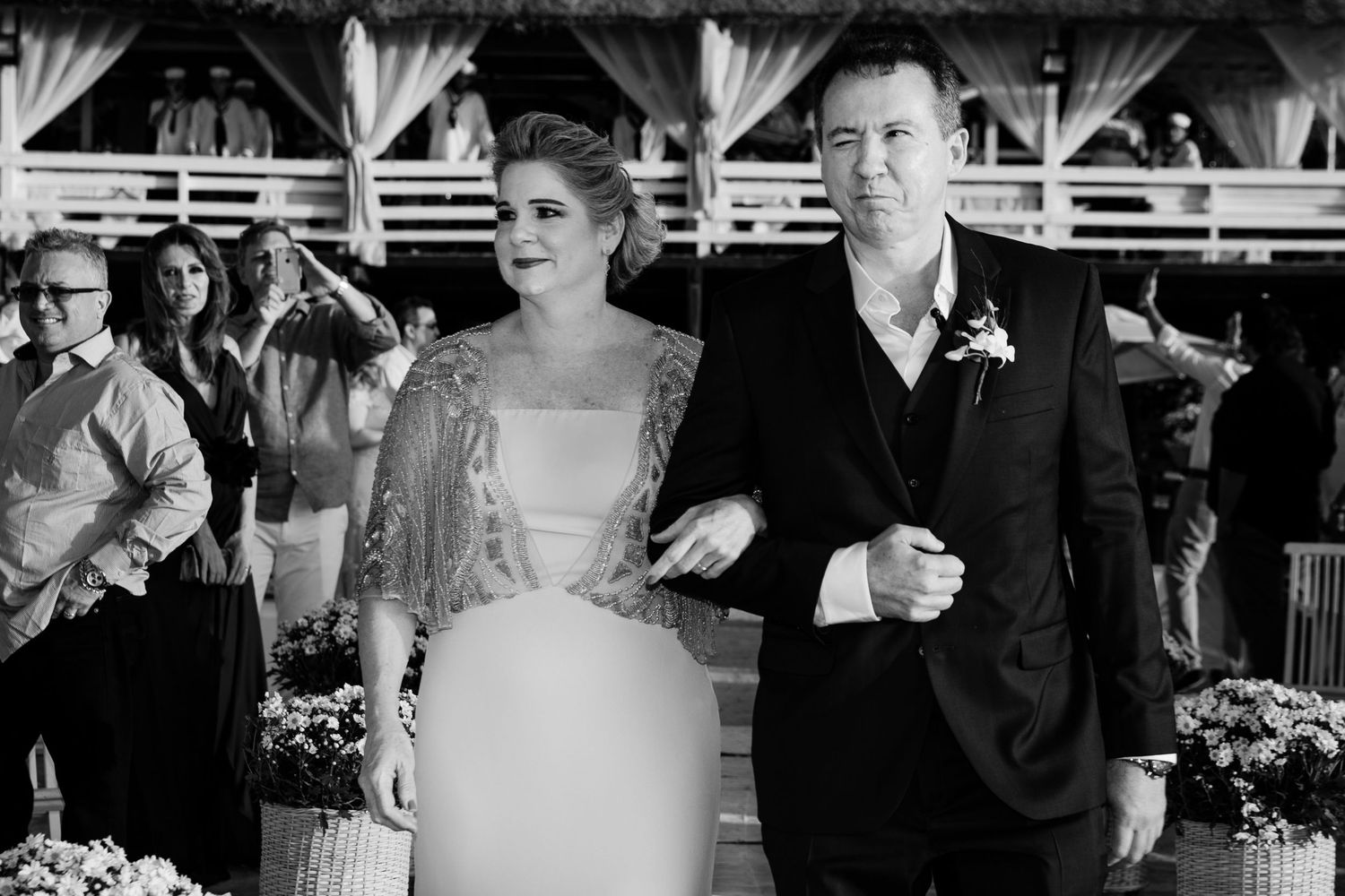 Elegant black and white grid of couples dancing at a formal event with vintage vibes.