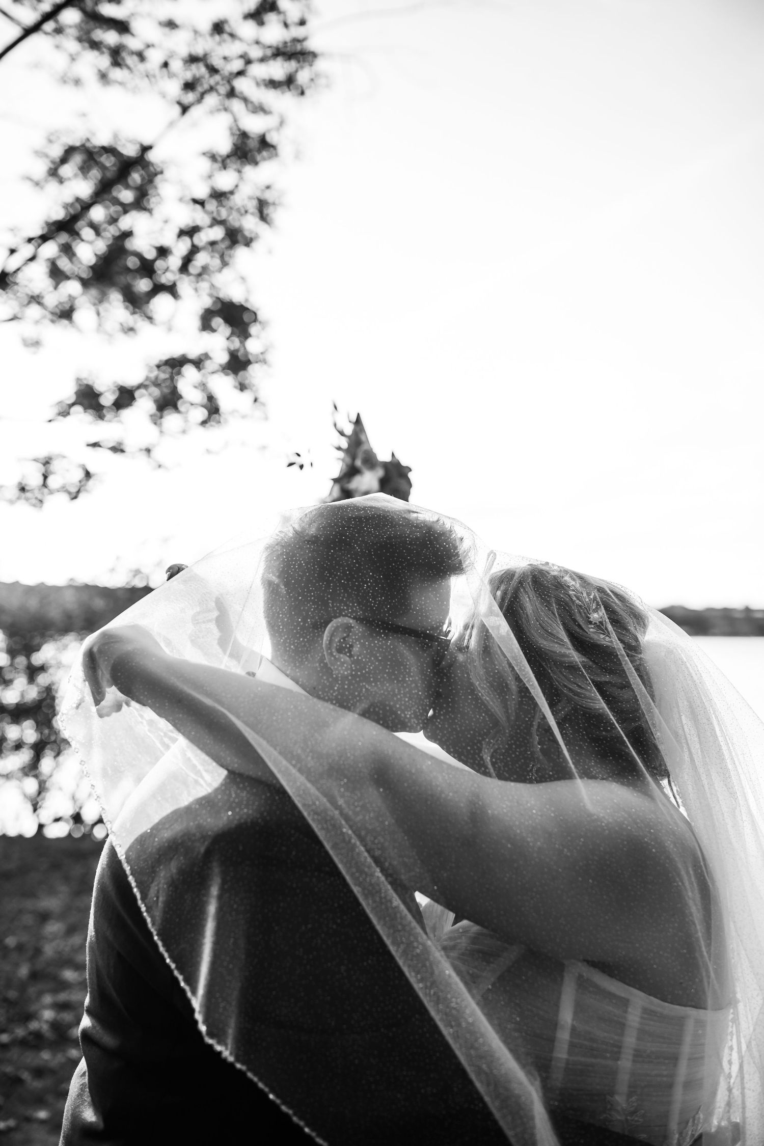 Bridal Portraits of Cindy and Ashley in front of the lake at Abraham Lincoln Lodge Venue.