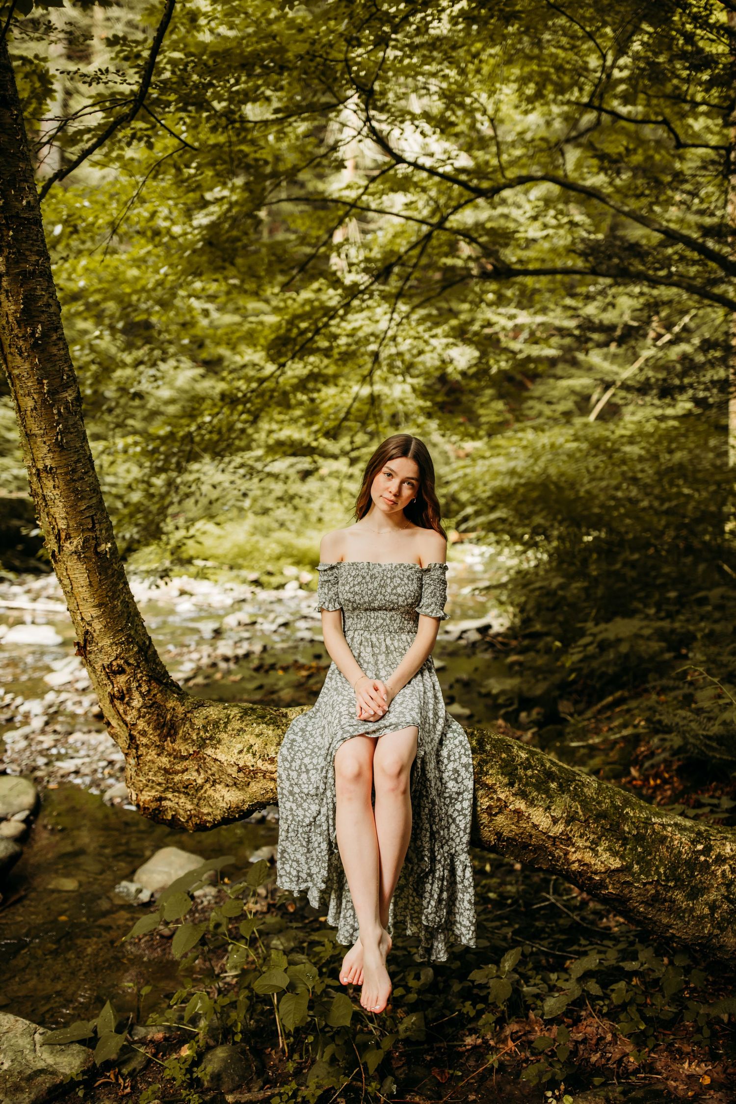Senior girl photos in the creek at Letchworth State Park in Castile, NY