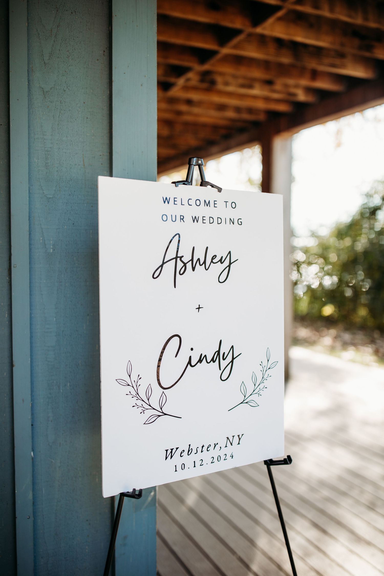 Ashley and Cindy's wedding poster at the Abraham Lincoln Lodge in Webster, NY.