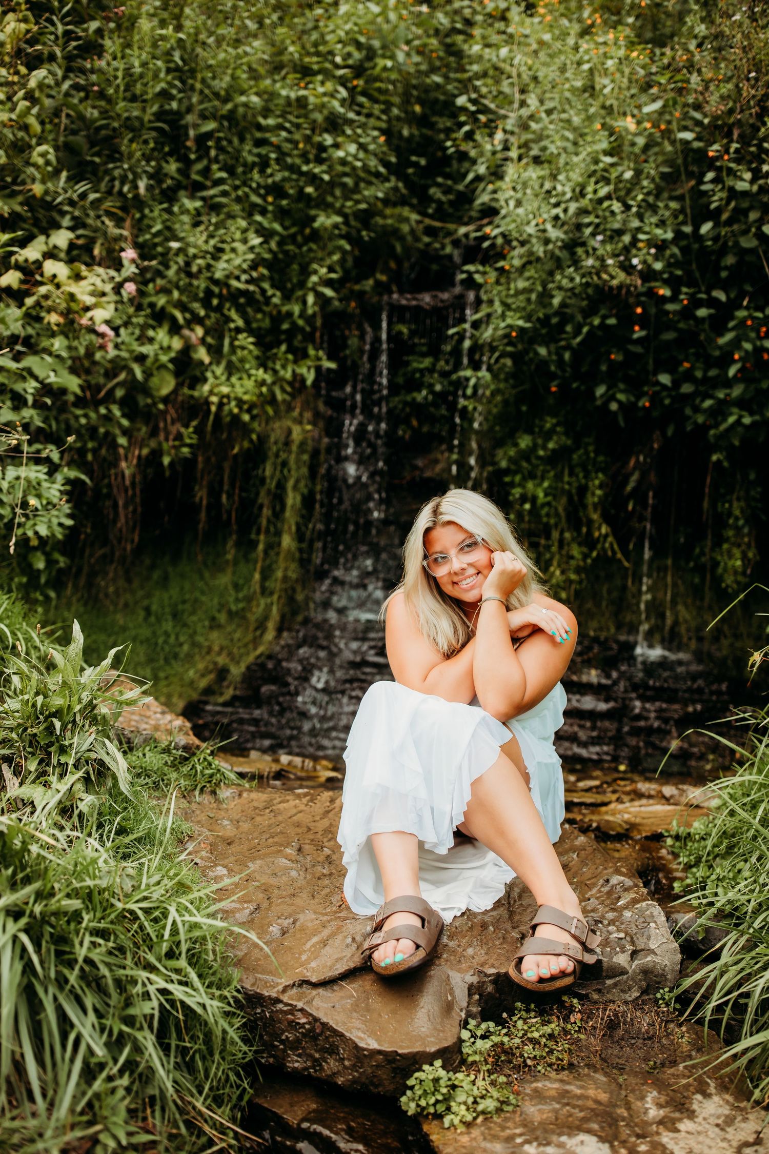 Senior girl photos in the creek at Letchworth State Park in Castile, NY