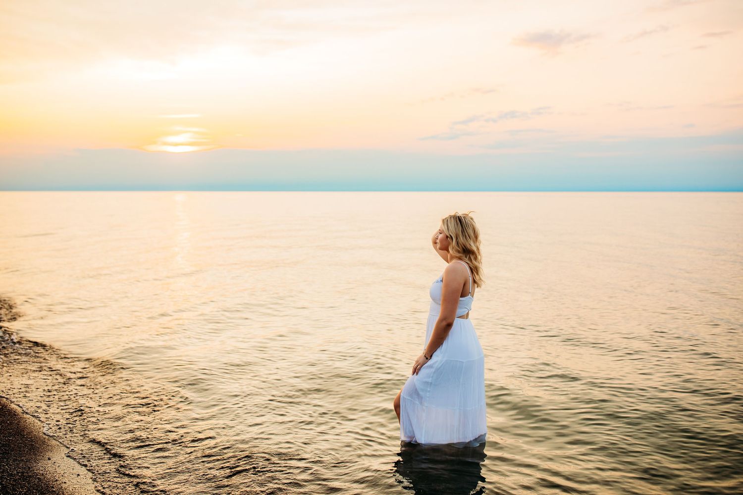 Senior girl photos at the beach in Hamlin, NY at Hamlin Beach