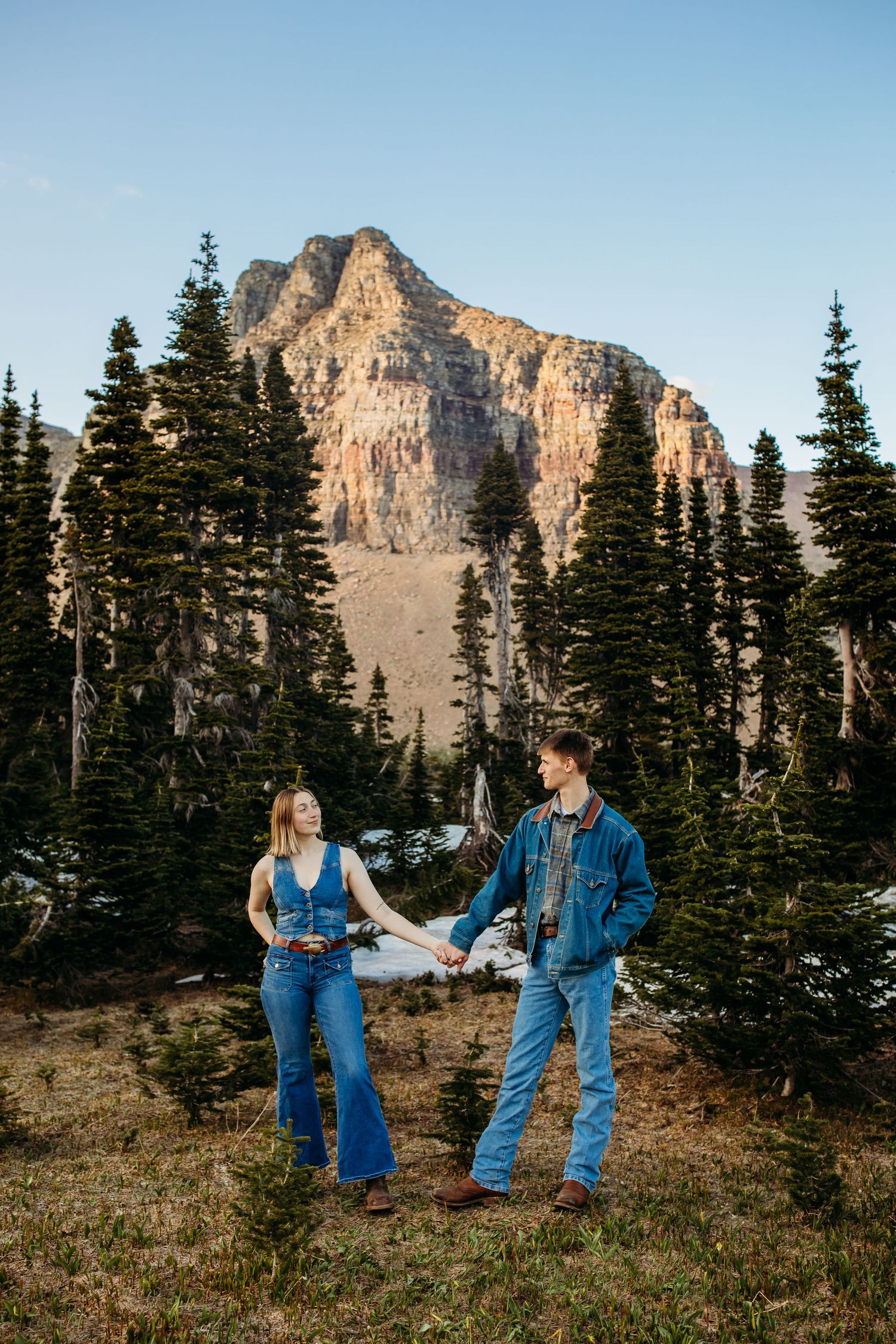 Couples photo session at Logan Pass in Glacier National Park