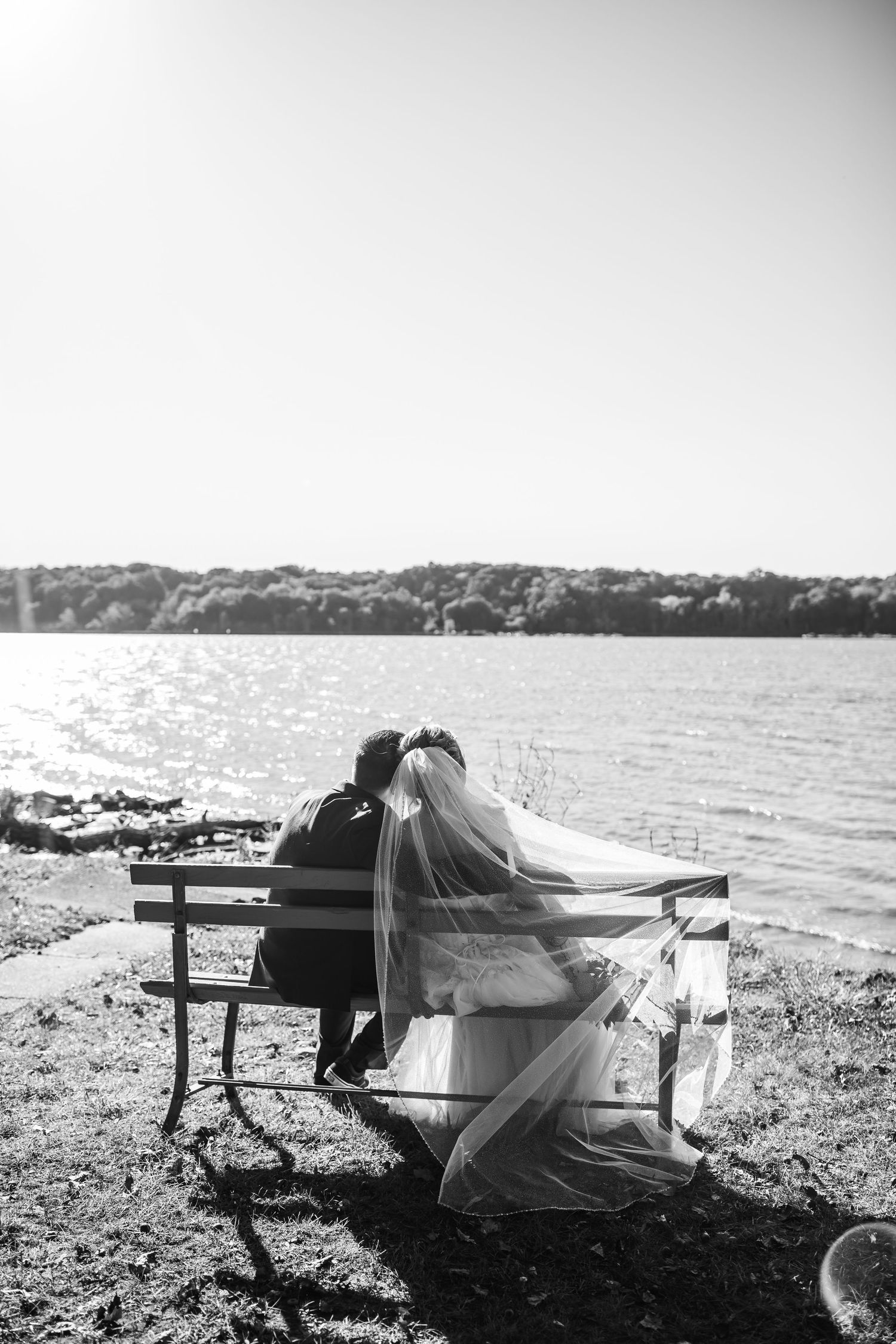 Bridal Portraits of Cindy and Ashley in front of the lake at Abraham Lincoln Lodge Venue.