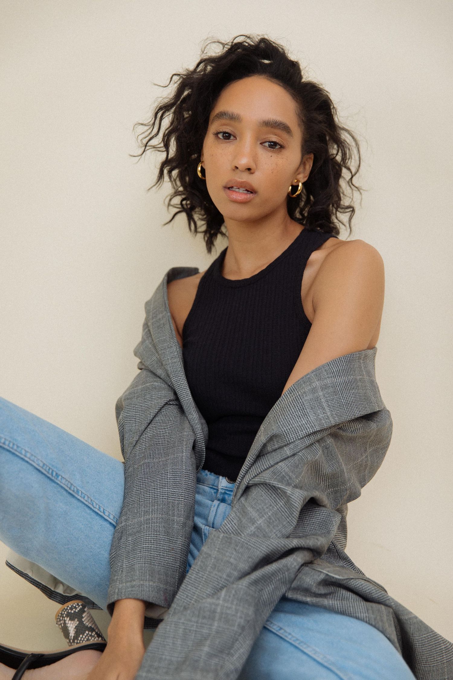 LA women model posed sitting for portfolio portraits at Santa Monica studio by Los Angeles photographer Phia Photography.