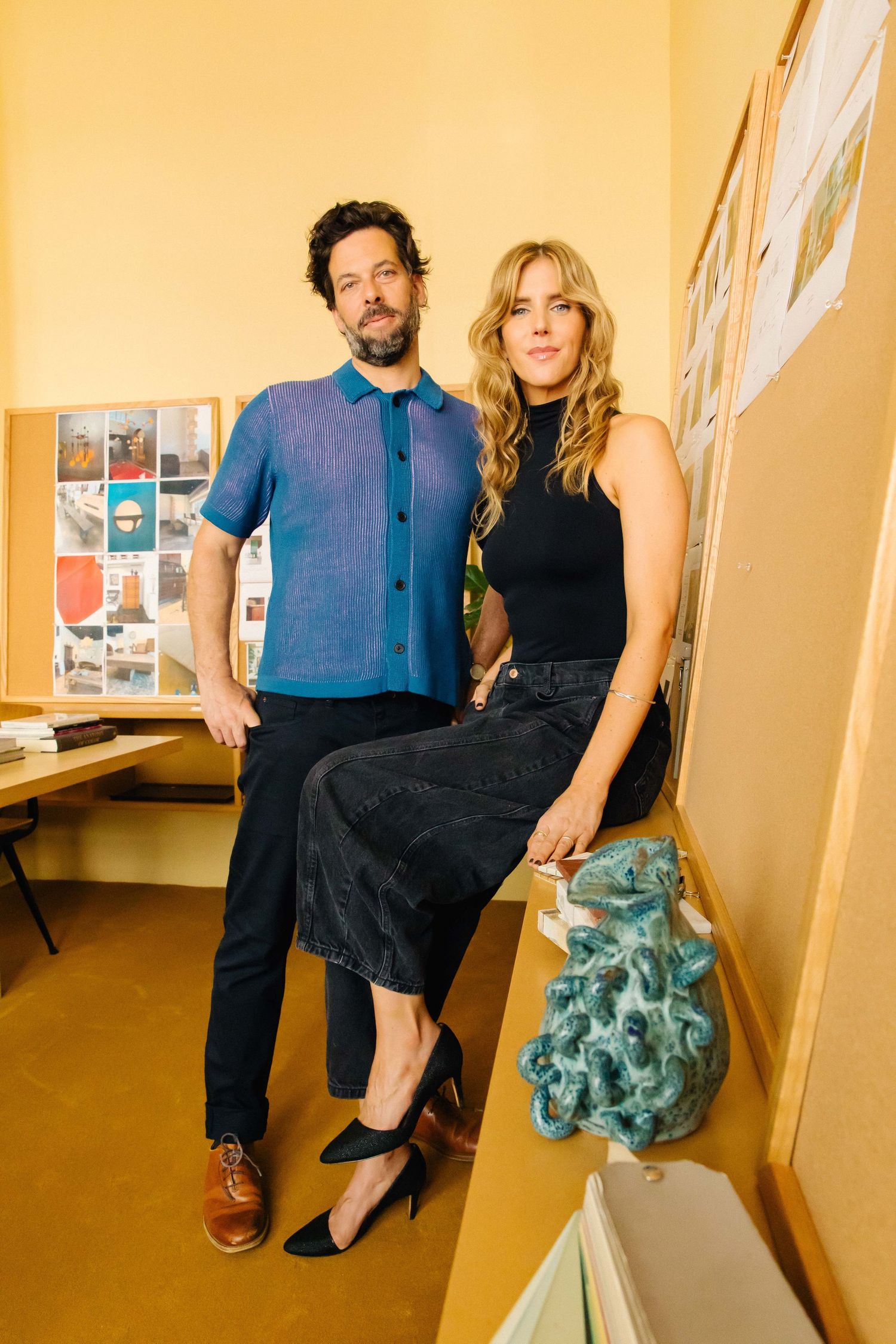 Natural light professional branding portraits of creative team in yellow office by Los Angeles editorial brand photographer Phia Photography