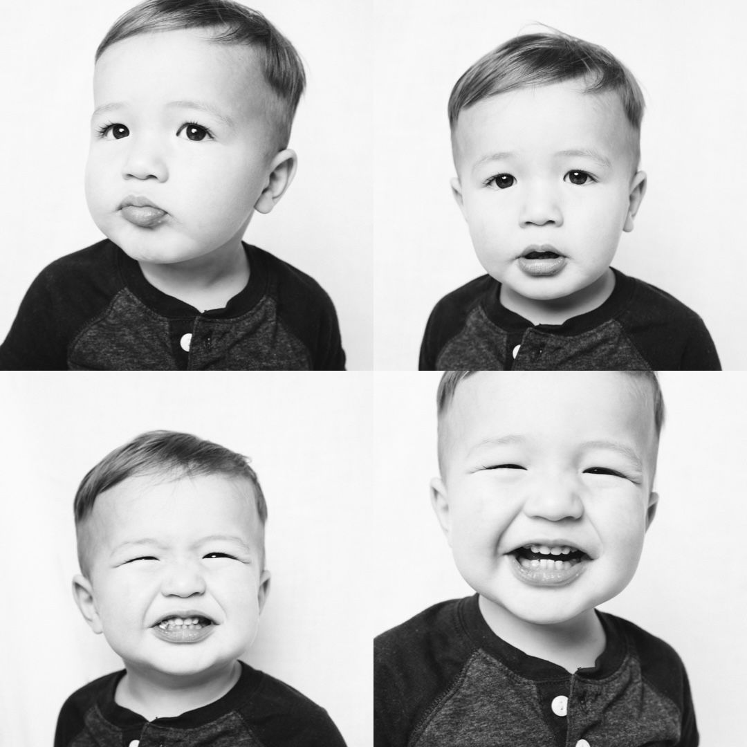 Black and white kids personality portraits of a child in a Santa Monica studio by Los Angeles photographer Phia Photography.