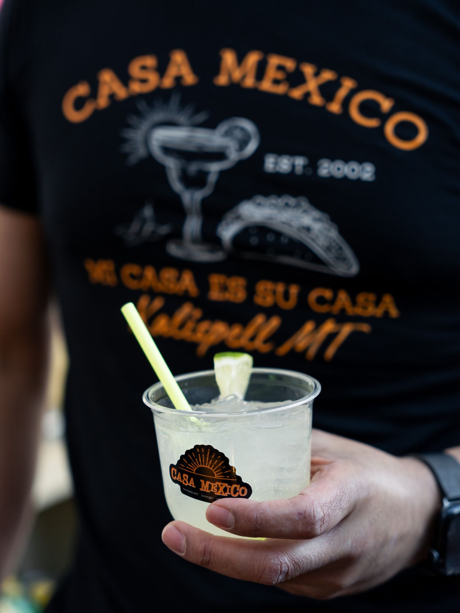 Casa Mexico restaurant t-shirt design with margarita glass being held.