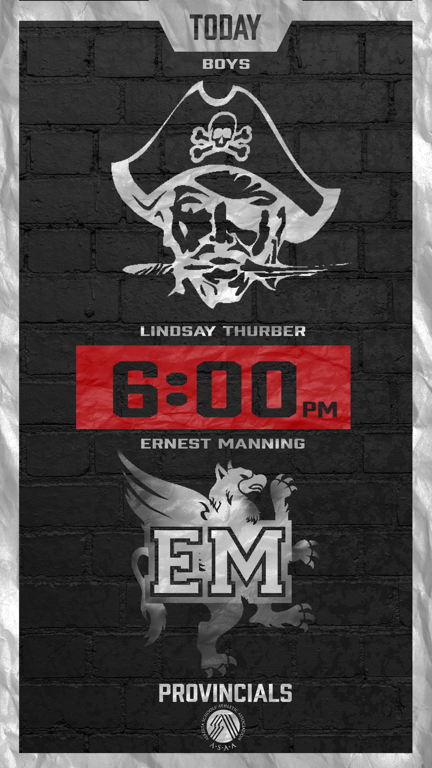 Dark gray sports schedule graphics with school mascot and team details.