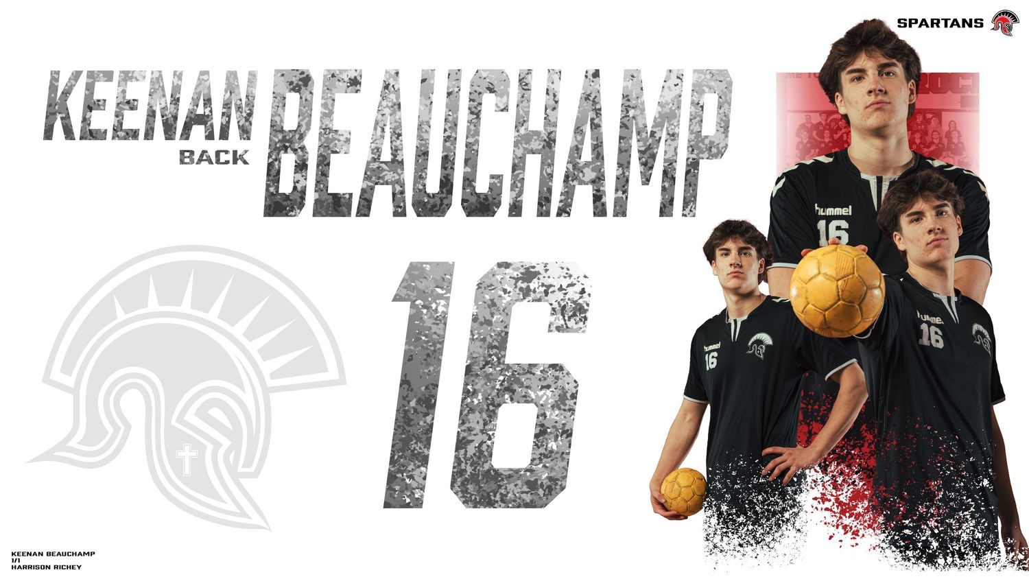 Red and black sports team graphics with player jersey numbers in distressed text style.