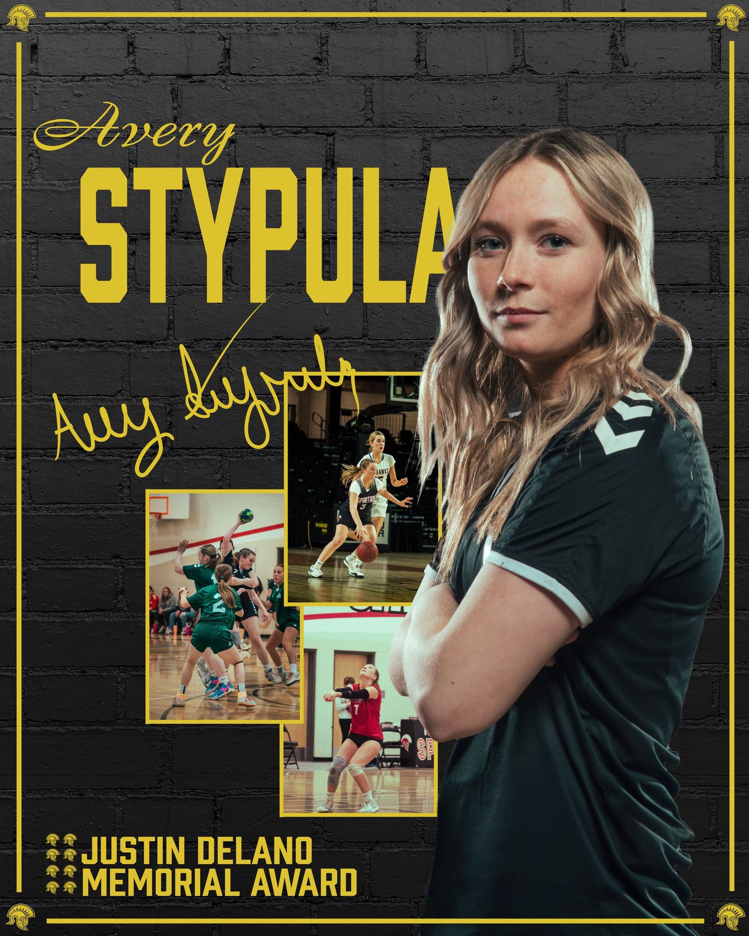 Sports banner design featuring athletic award graphics in black and gold.
