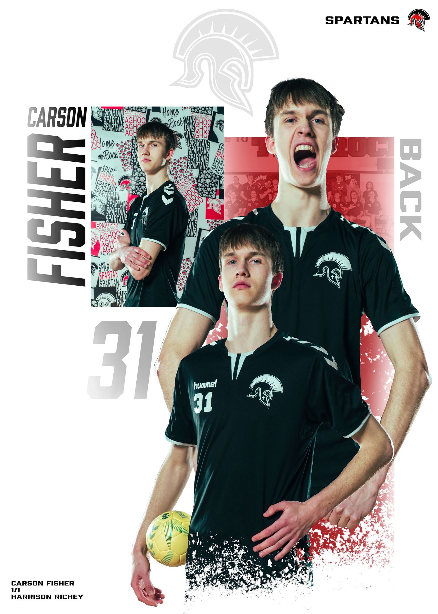 Black and red sports banner featuring Spartans team branding.