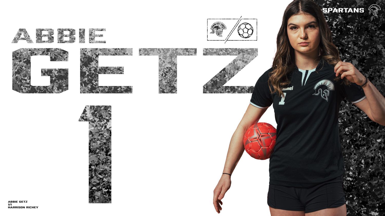 Black and white sports banner design with dynamic player silhouettes and jersey numbers.