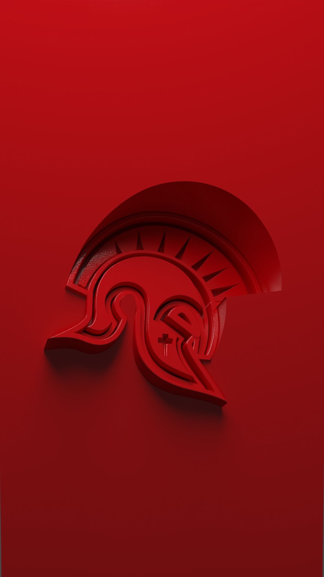 Series of red Spartan helmet logos arranged in a horizontal line against crimson background.