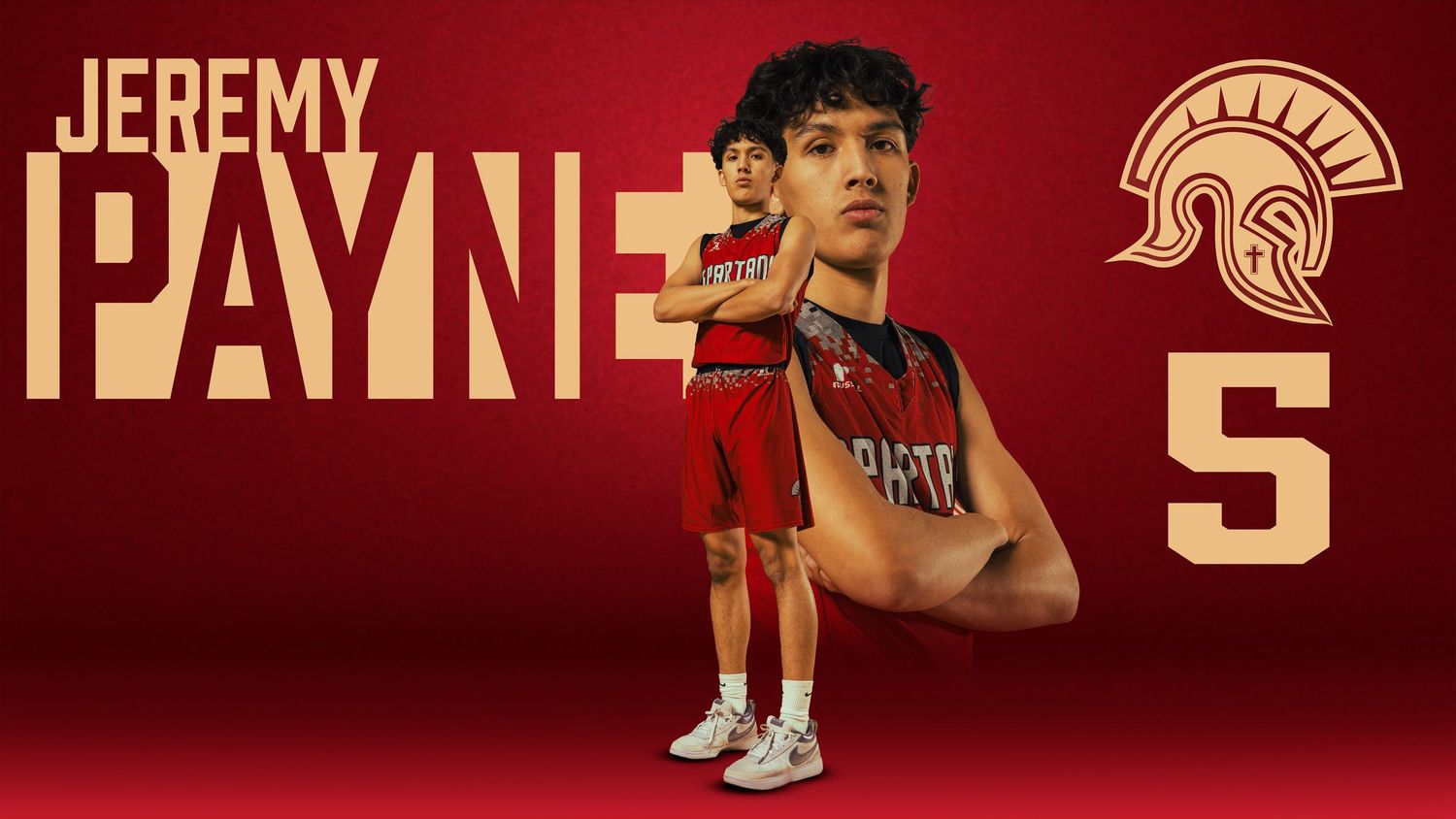 Maroon colored sports banner with athletic team branding elements.
