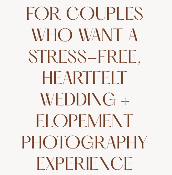 Elegant text logo design in warm brown and beige tones displays wedding and elopement photography services.