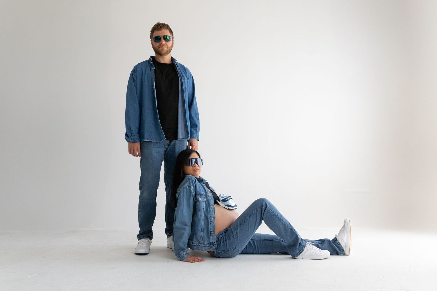 Denim Maternity Portraits at Denver Photo Collective Portrait Studio. Canadian Tuxedos.