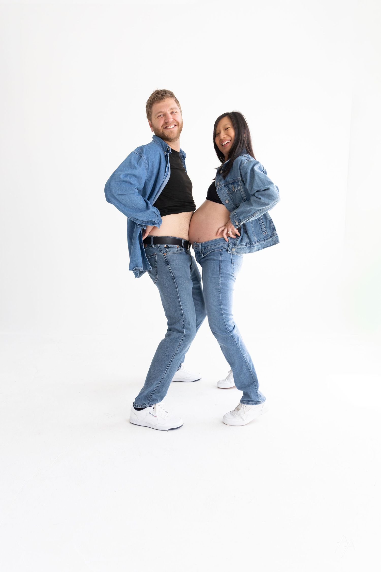 Denim Maternity Portraits at Denver Photo Collective Portrait Studio. Canadian Tuxedos.