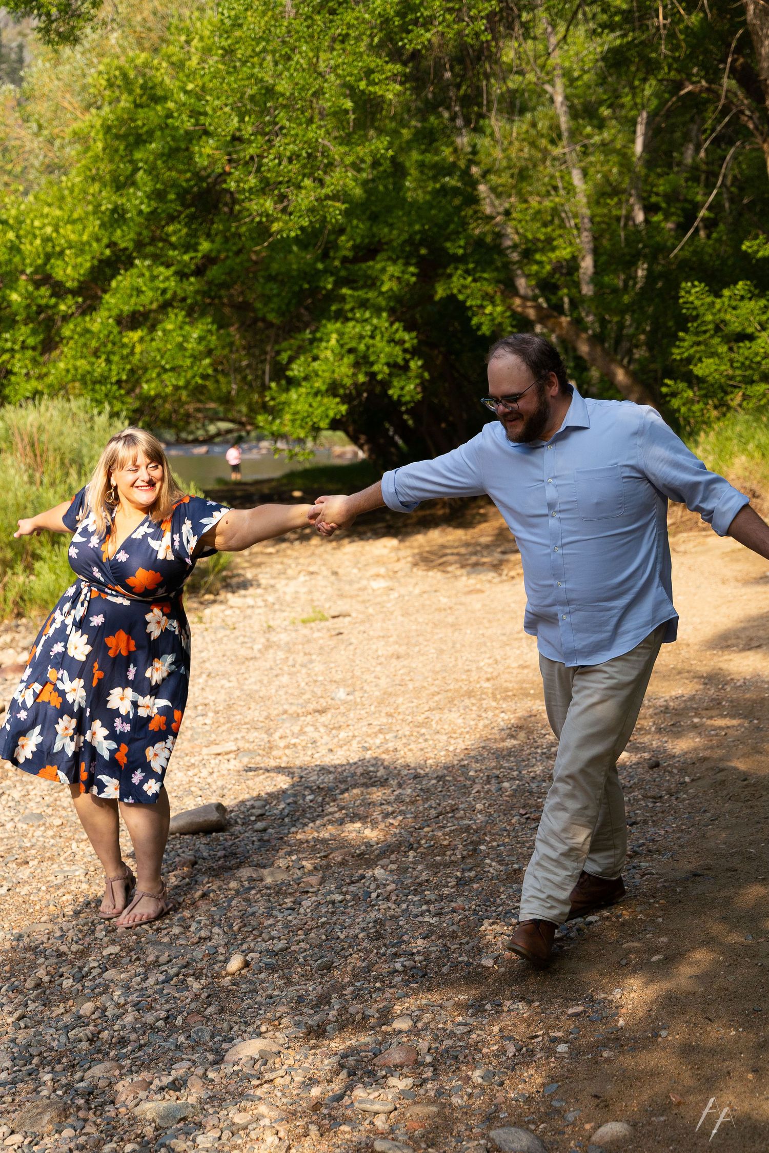 Couple on beach near Poudre Canyon outside of Fort Collins Colorado