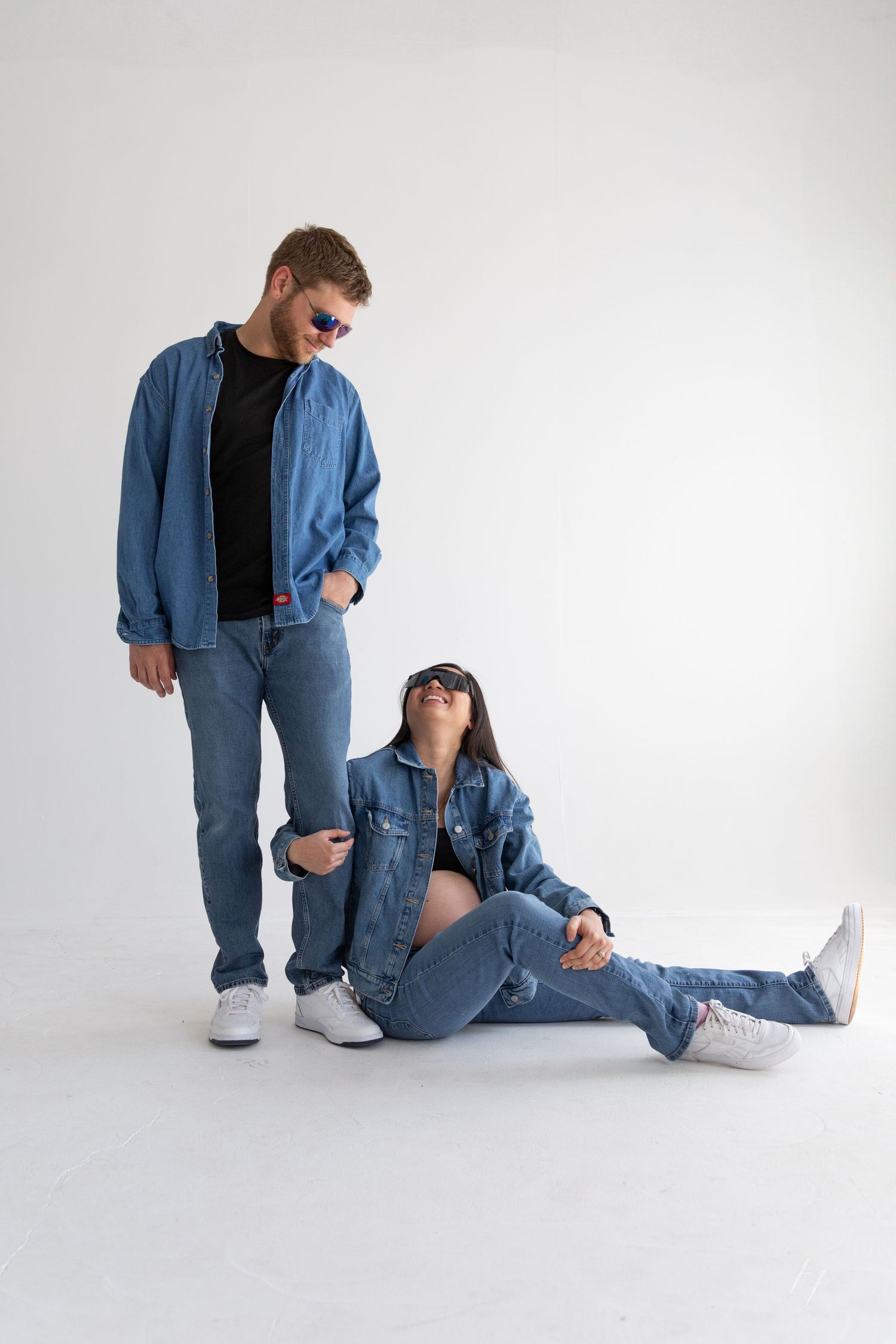 Denim Maternity Portraits at Denver Photo Collective Portrait Studio. Canadian Tuxedos.