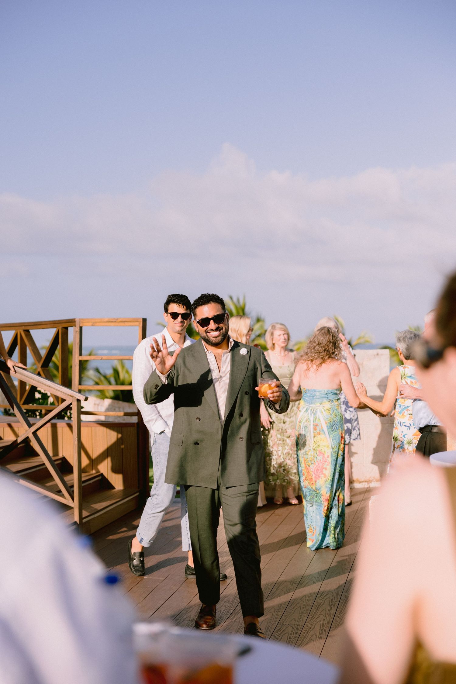 Family and friends reconnecting during a Punta Cana destination wedding weekend