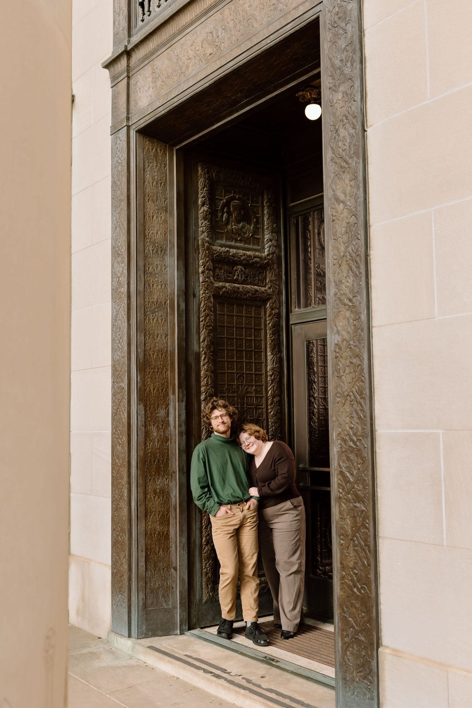 A series of architectural photos showing a stone-framed doorway entrance with a vintage style design.