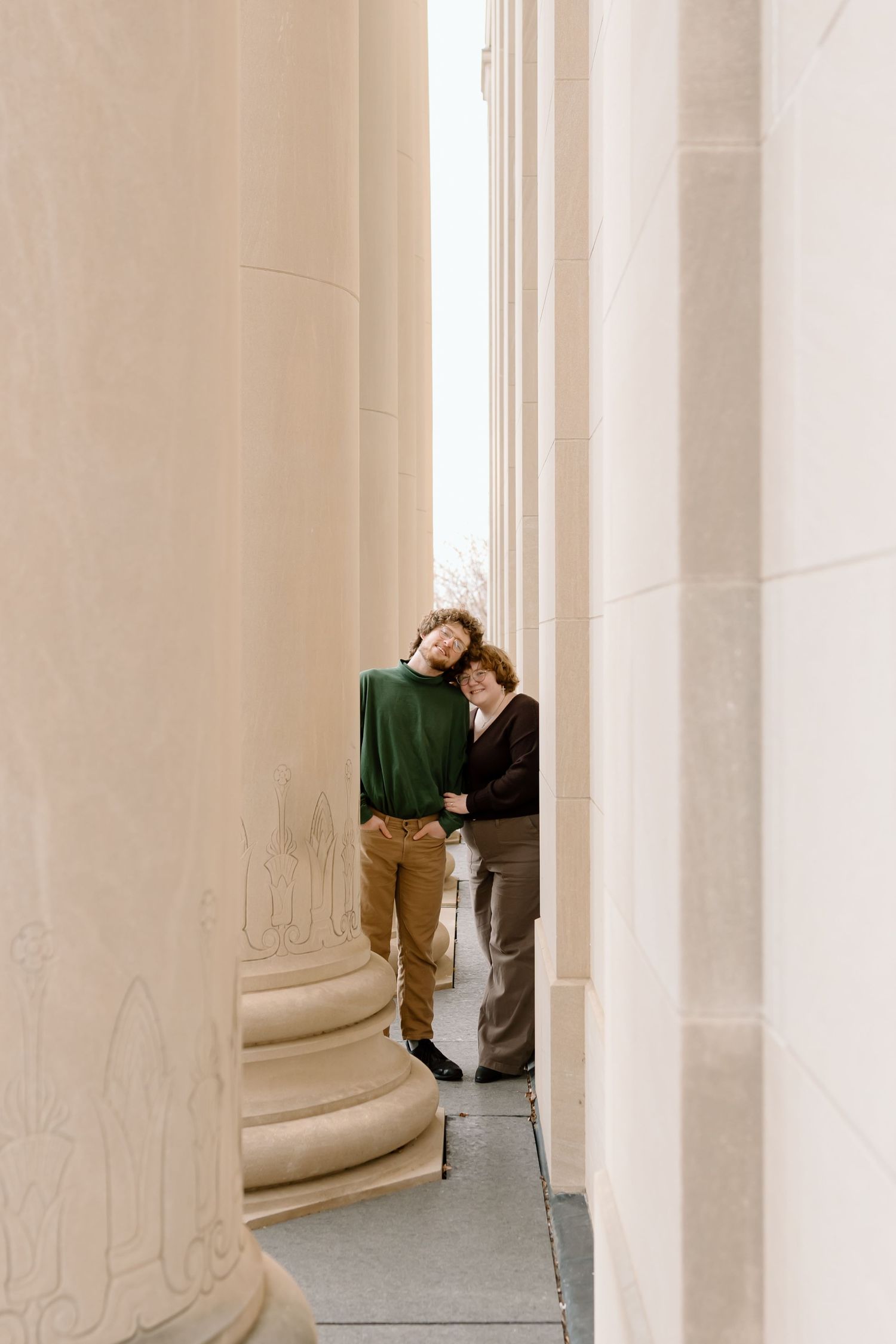 Artistic architectural photo series showing columns and archways in beige tones with dramatic shadows.