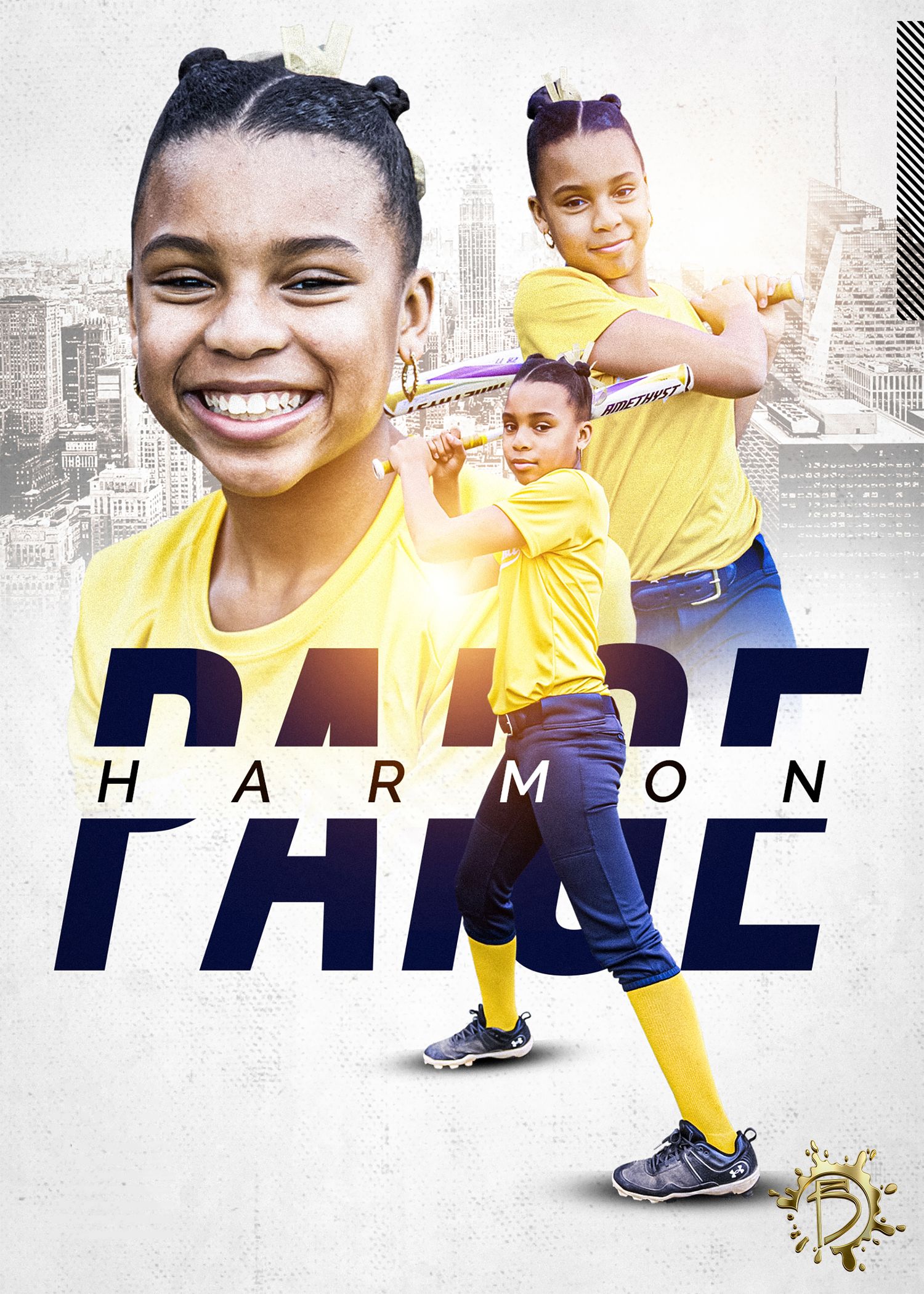 A sports-themed promotional image in yellow and blue showing dancers in yellow outfits against a city background.