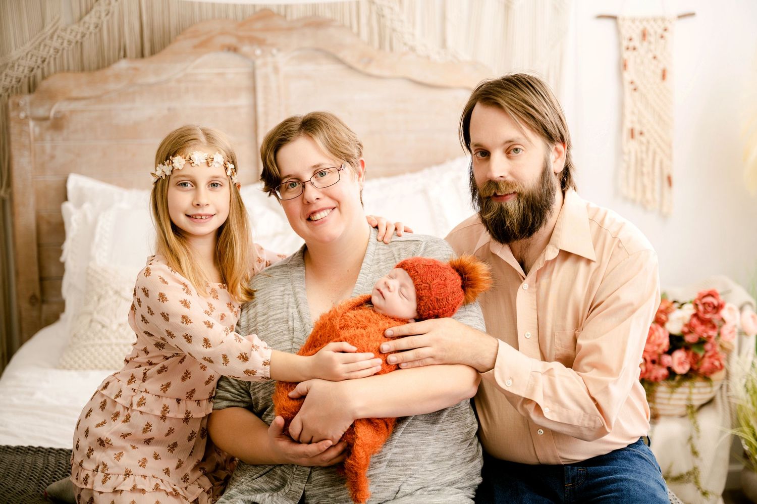 A candid series of warm-toned family photos showing playful moments together on a sofa at home.