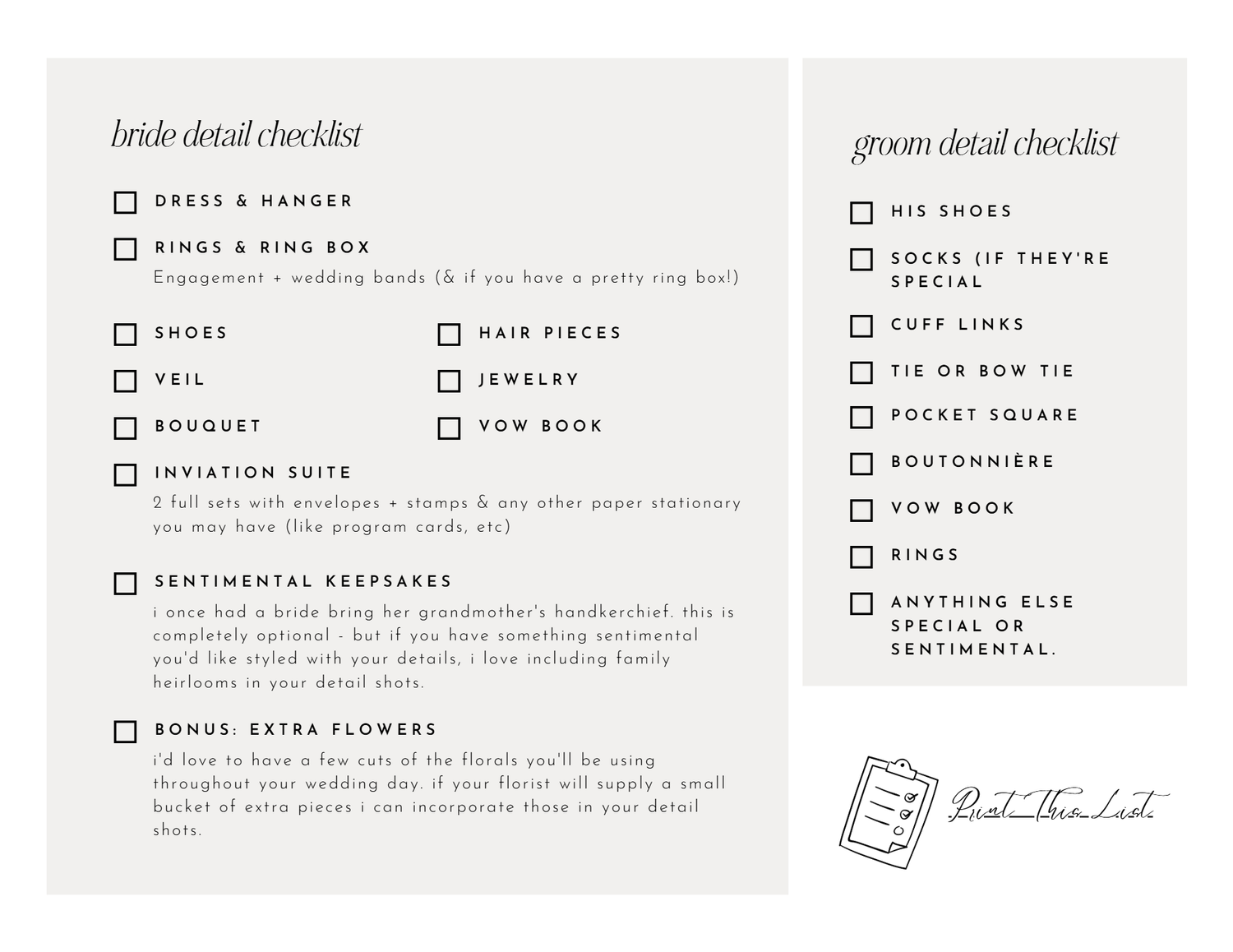 Customizable wedding planning checklist template with multiple sections for tracking tasks and details.