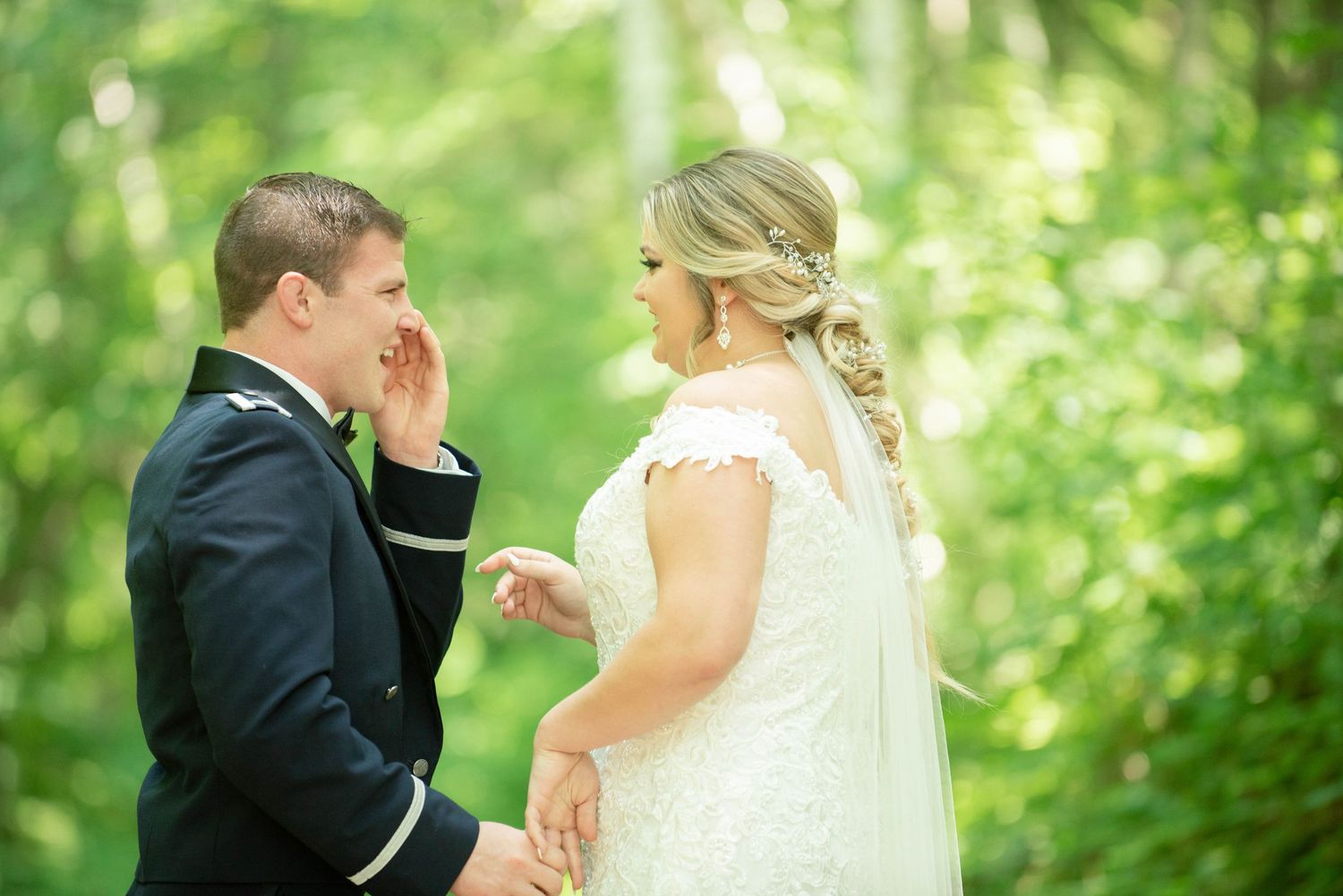 Romantic outdoor wedding photos captured in a lush green garden setting. Zimmerman MN Weddings