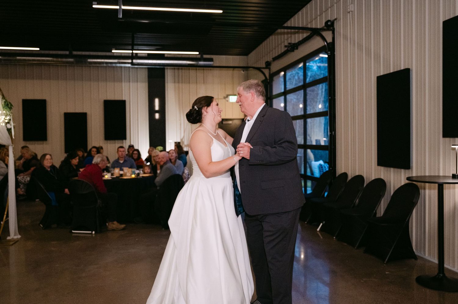 Panoramic shots of wedding reception venue showing couples dancing.